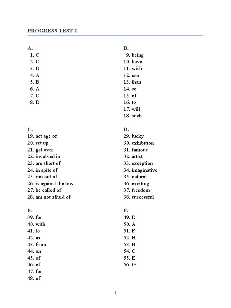 Progress Test 2 Answers and Key | PDF