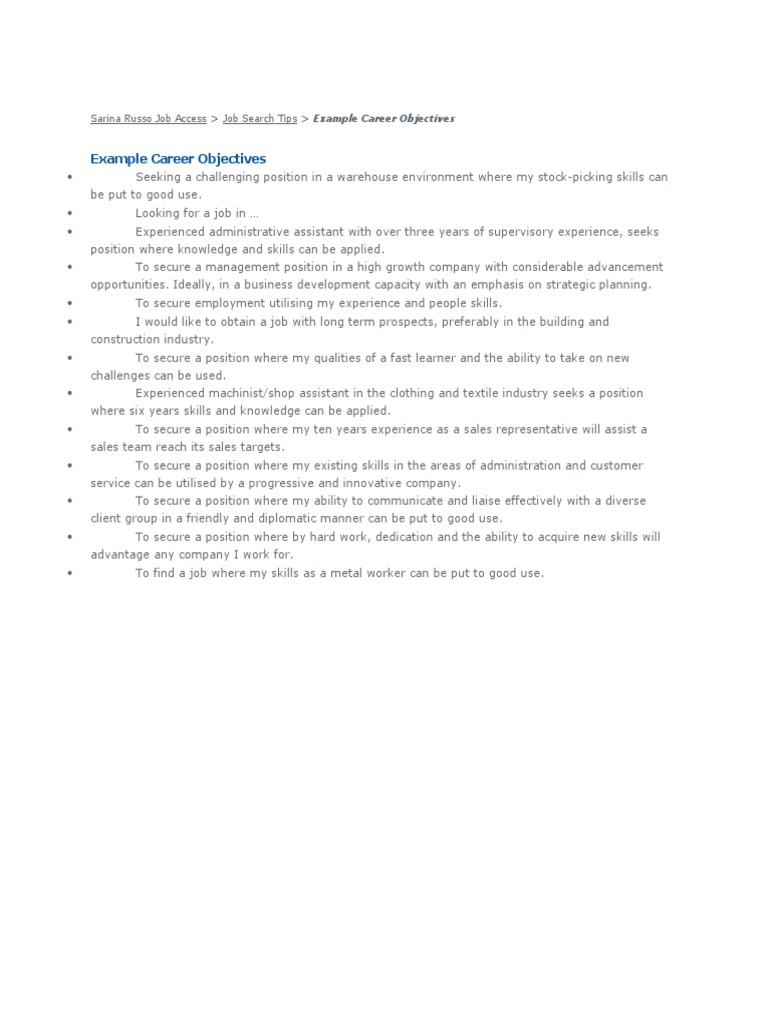 Example Career Objectives Guide | PDF | Career & Growth