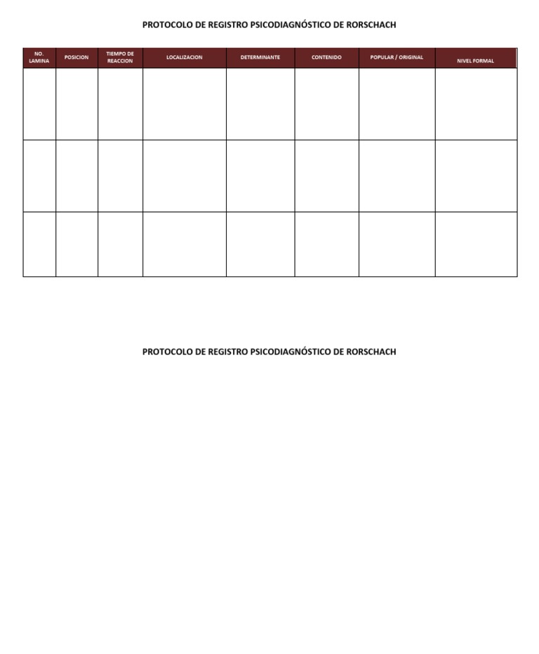 Protocolo De Registro Rorschach Pdf Pdf