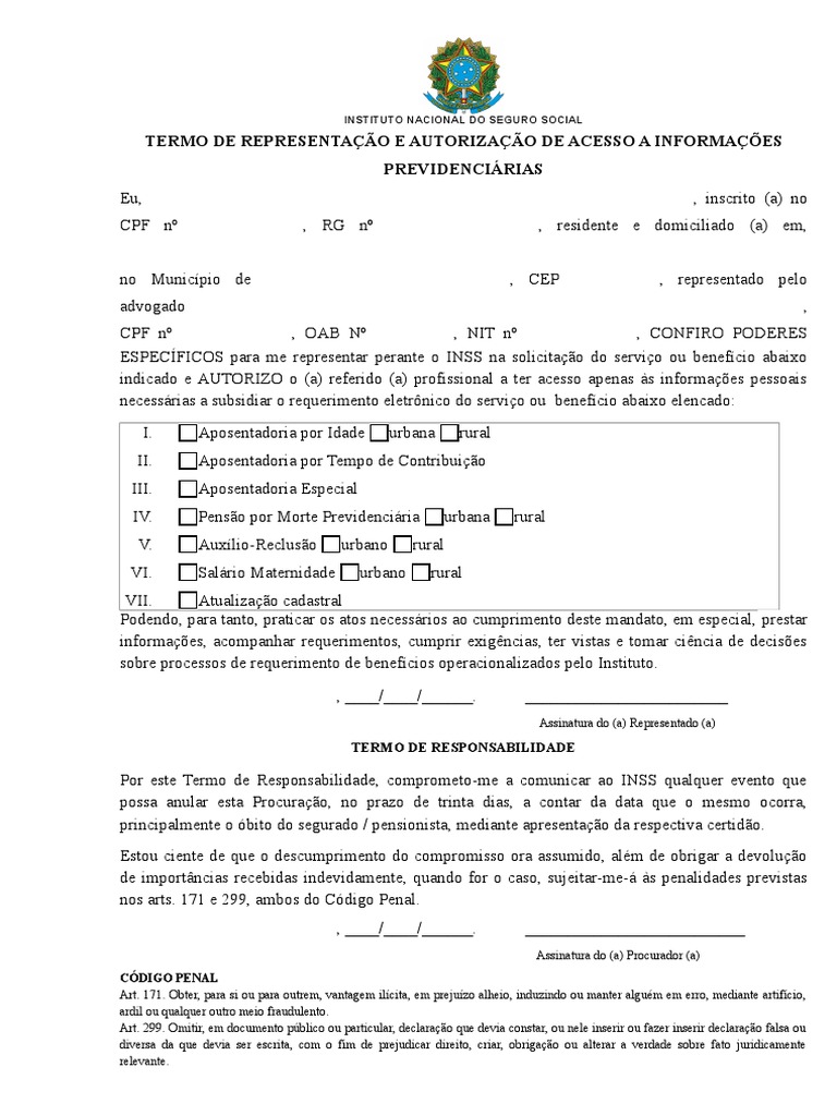 Termo de representação e autorização de acesso a informações ...