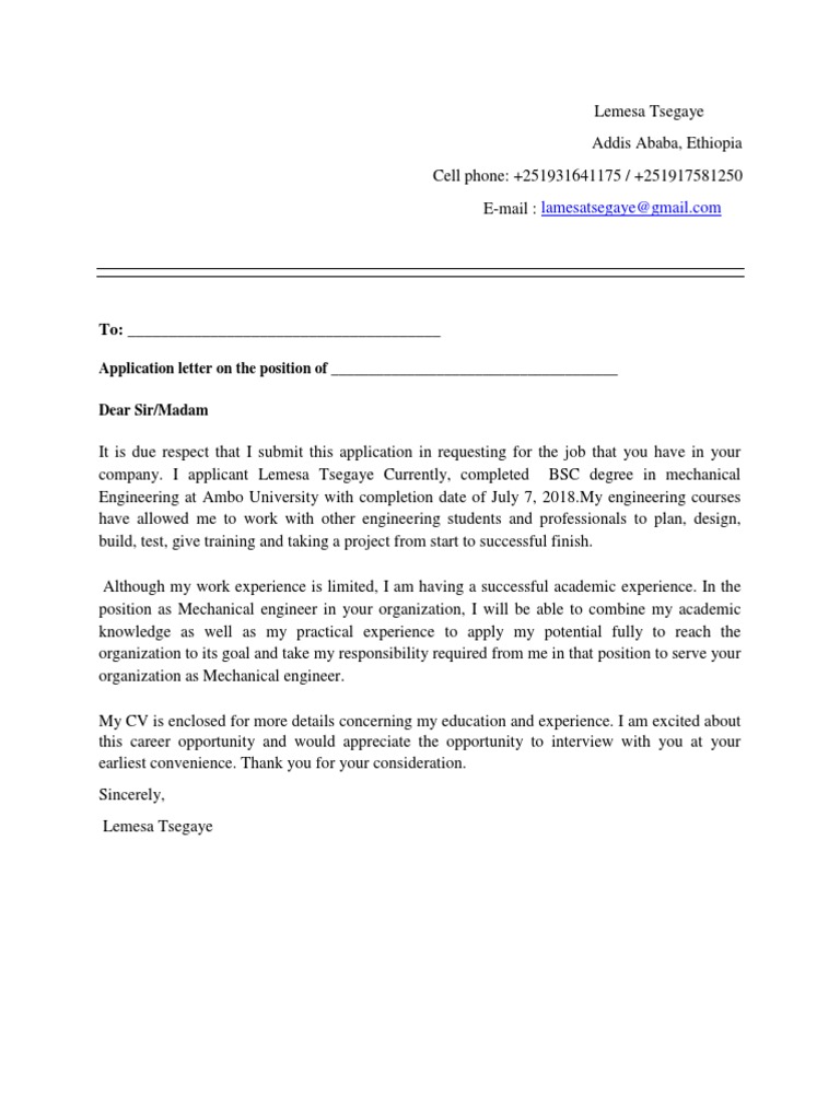 Application for Mechanical Engineer Position | PDF