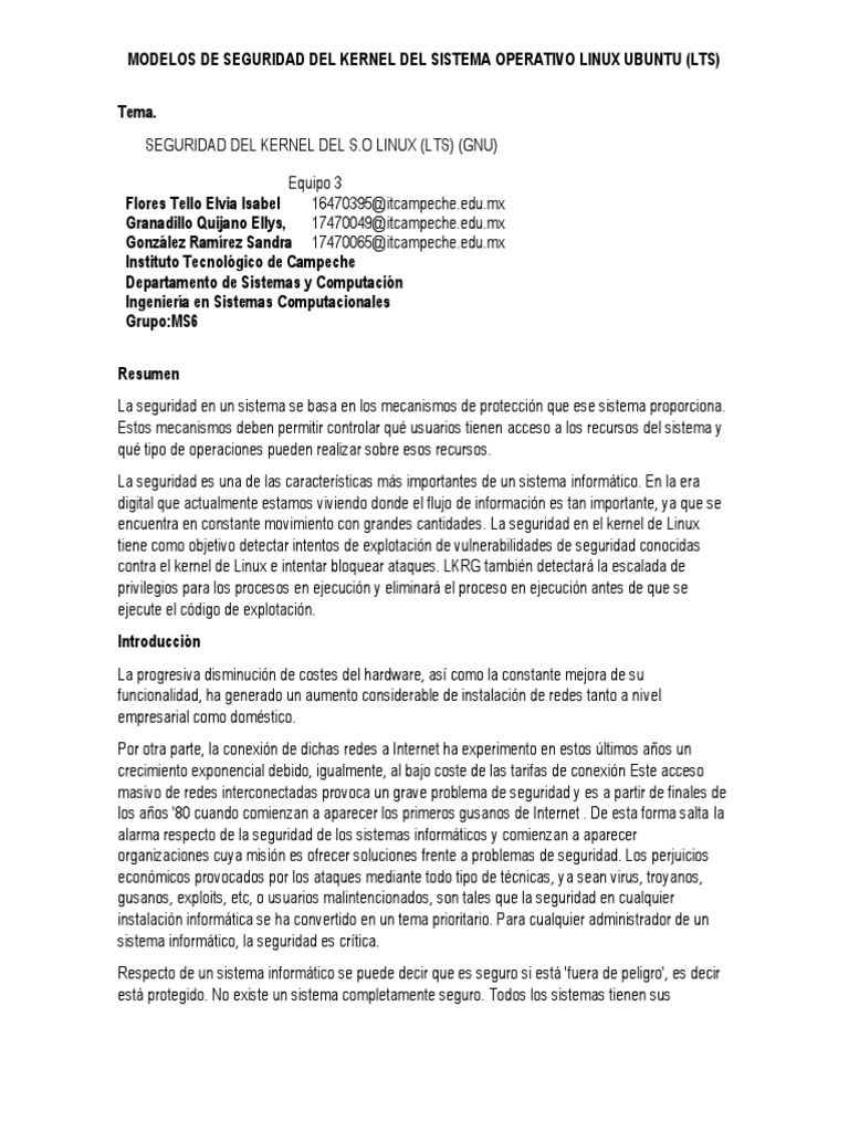 Seguridad del Kernel en Linux Ubuntu LTS | PDF | Kernel (sistema ...