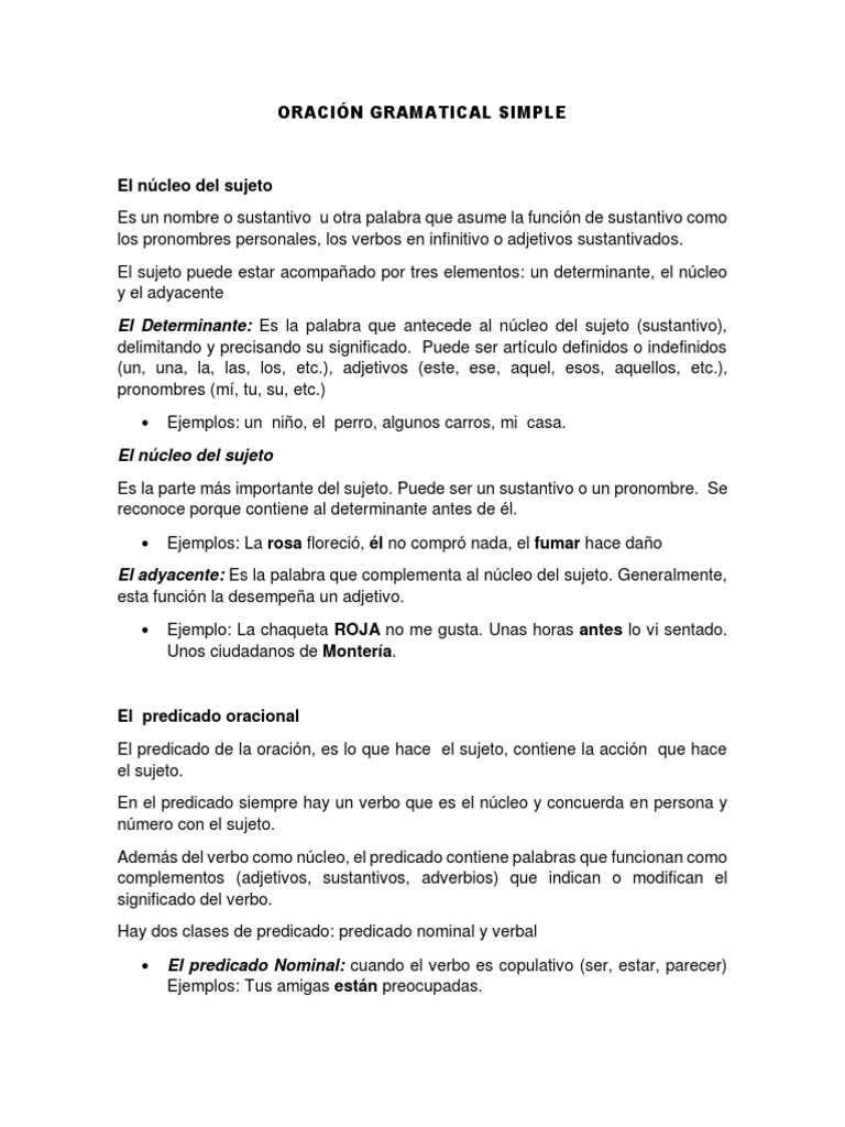 Estructura de la Oración Gramatical | PDF | Predicado (Gramática) | Verbo