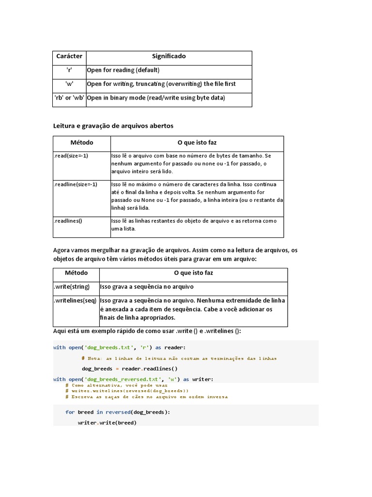 Escrever e Ler Arquivos em Python | PDF | Linguagem de script | Python ...