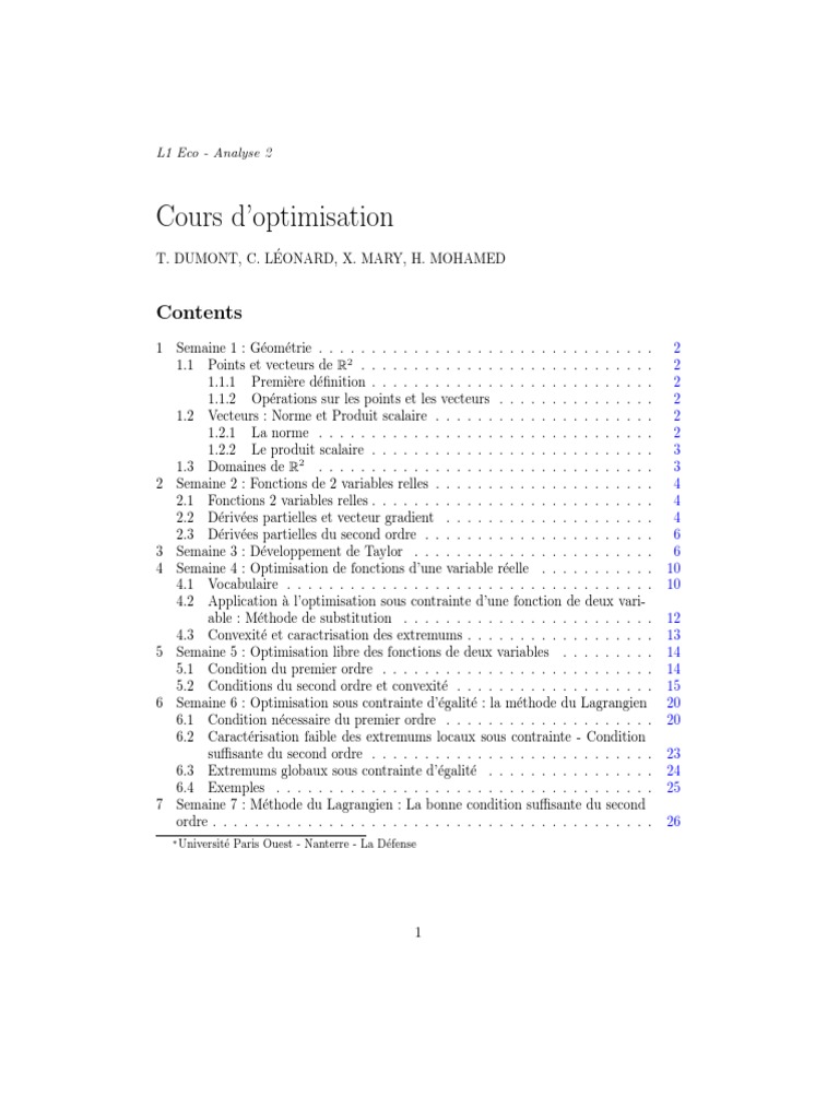 Cours d'Optimisation en Mathématiques | PDF | Extremum | Pente