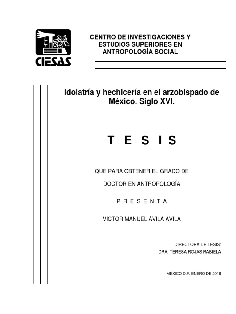 Ávila Idolatría y Hechicería en El Arzobispado de México. Siglo XVI 2016 PDF Nueva