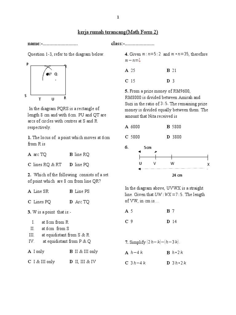 Math Form 2 Homework Questions | PDF | Triangle | Cartesian Coordinate ...