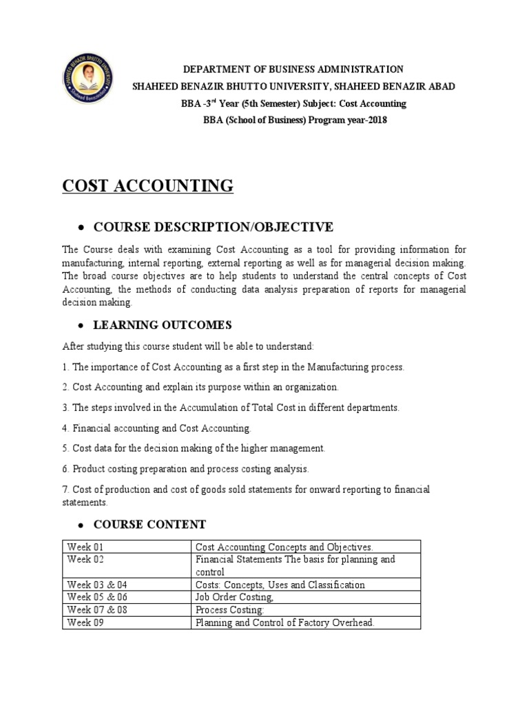 Cost Accounting Course Description/Objective PDF