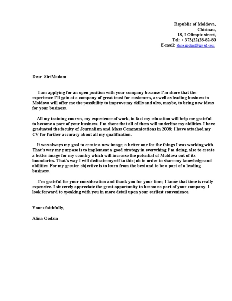 scrisoare intentie engleza