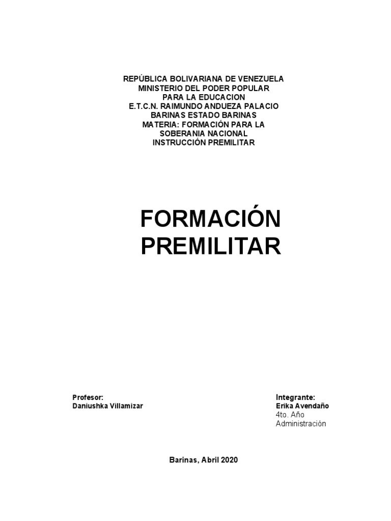 Erika Avendaño Andueza Palacio Instrucción Premilitar | PDF | Nación ...