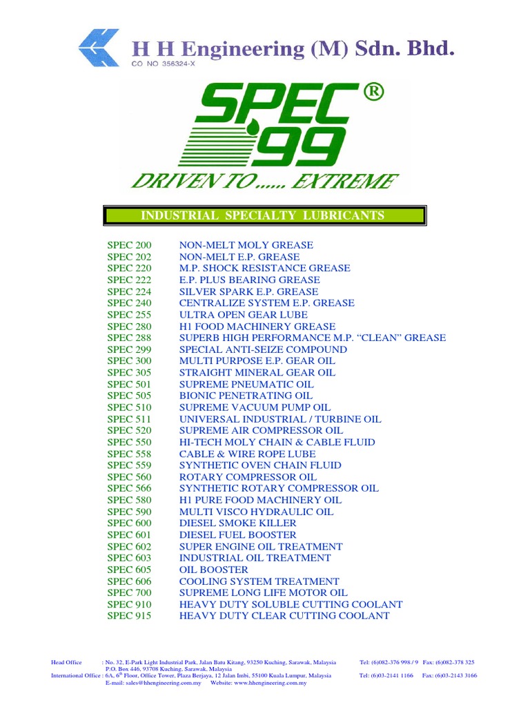 SPEC 99 Products List PDF | PDF | Oil | Motor Oil