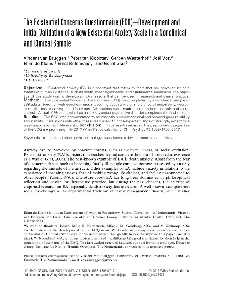 The ExistentialConcerns Questionnaire | PDF | Psychological Concepts ...