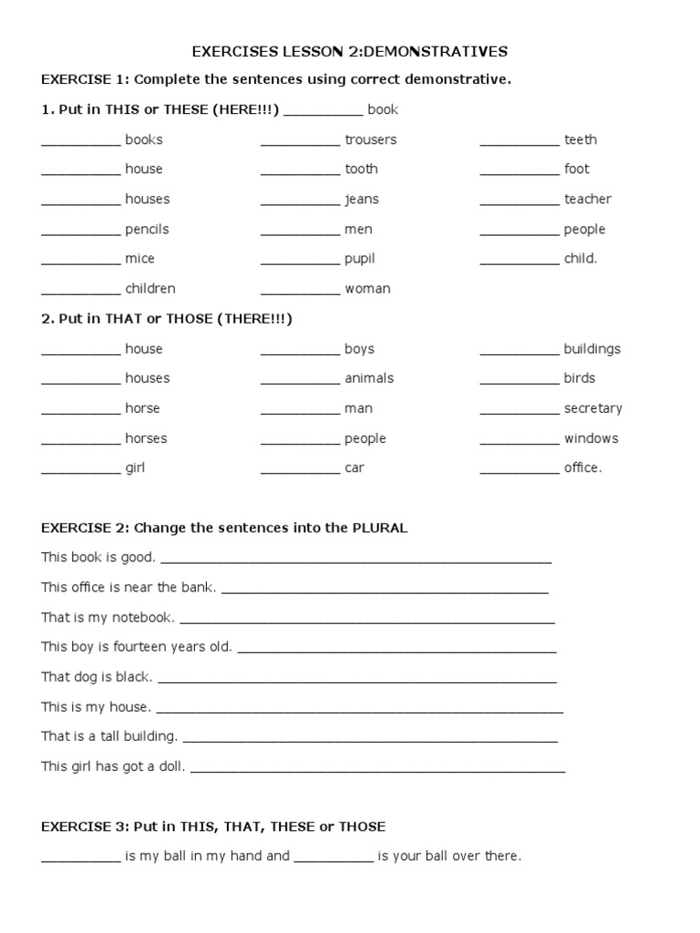 Exercises Lesson 2:demonstratives | PDF | Career & Growth | Self ...