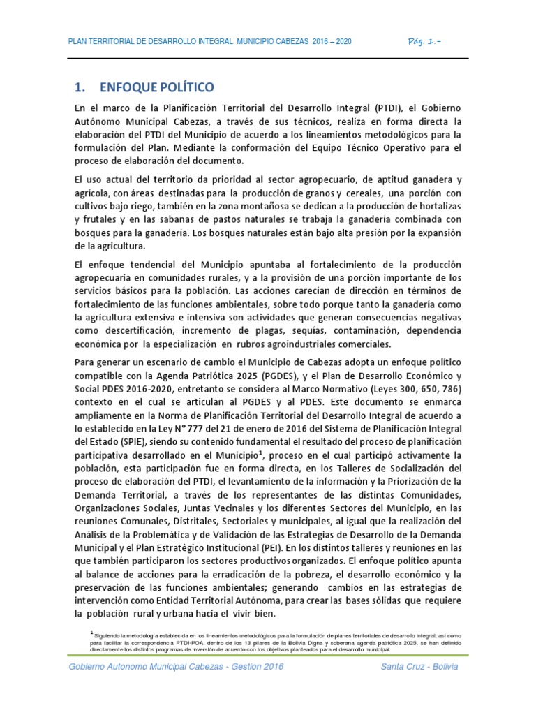 Plan de Desarrollo Integral Cabezas 2016-2020 | PDF | Los bosques | Bolivia