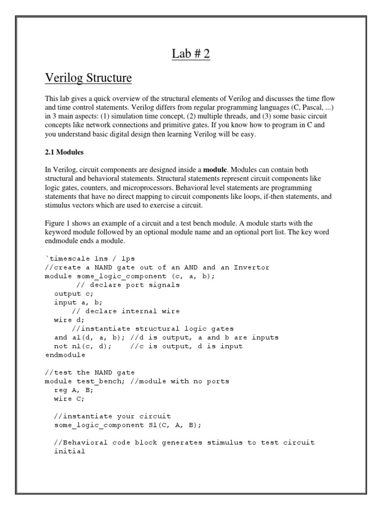 Lab # 2 Verilog Structure: 2.1 Modules | PDF | Logic Gate | Electronic ...