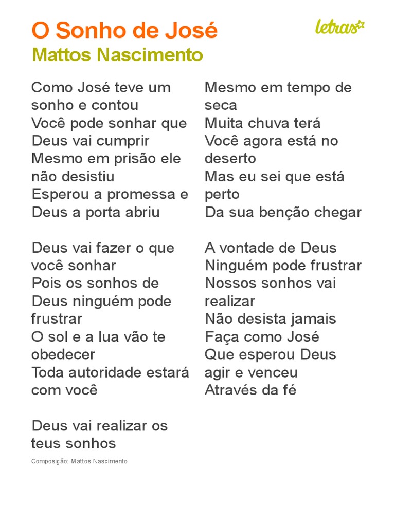 O SONHO DE JOSÉ - Mattos Nascimento (Impressão) | PDF