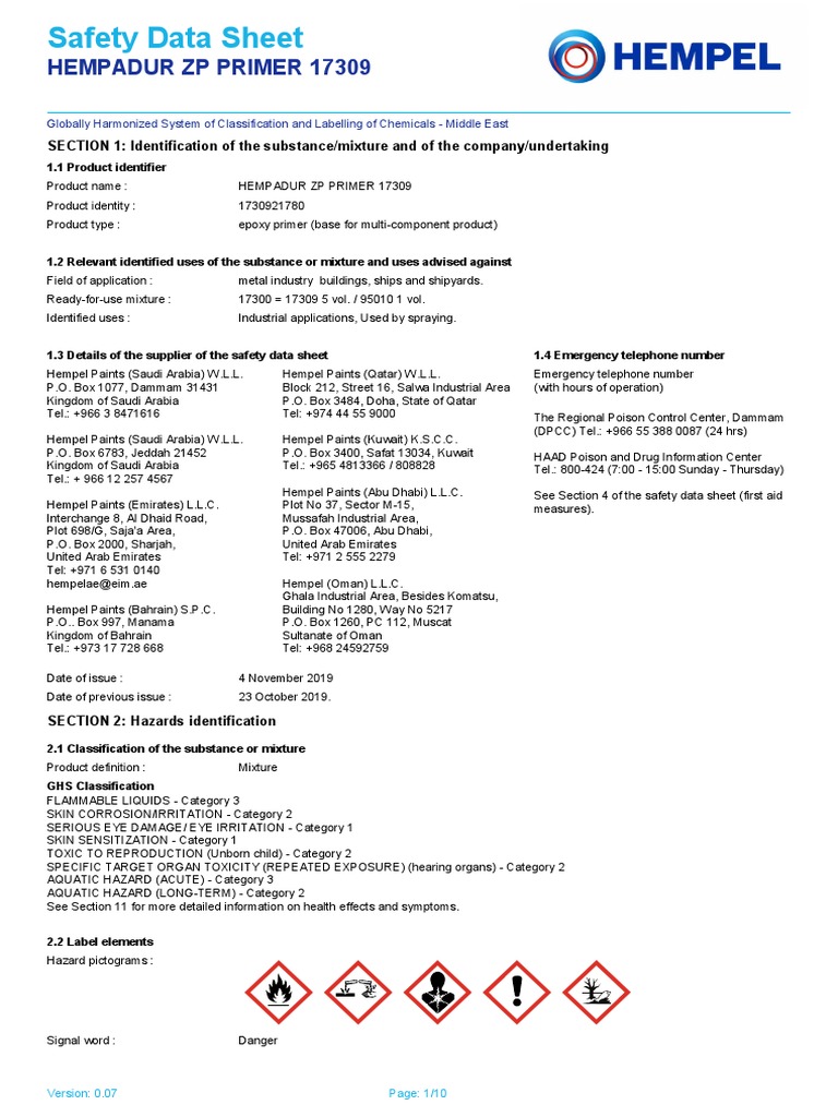 Paint Primer Data Sheet PDF Toxicity Firefighting