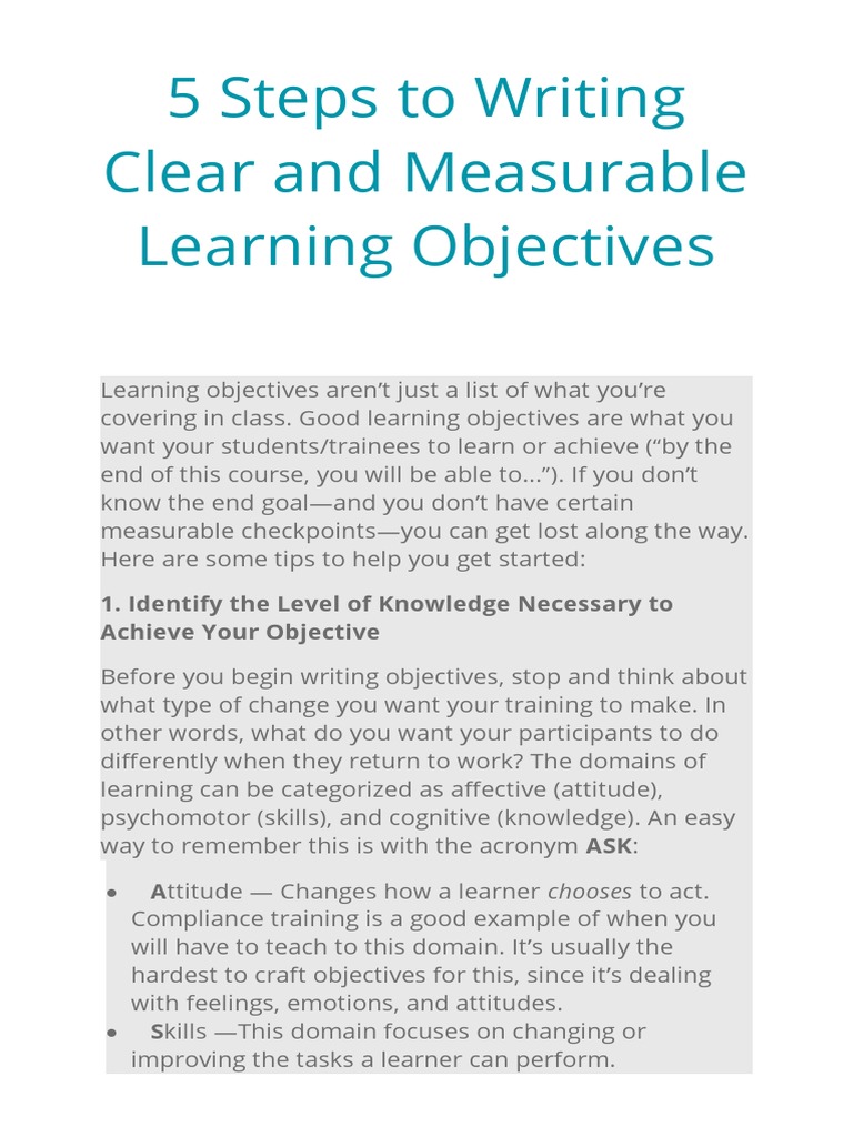 5 Steps for Writing Learning Objectives | PDF | Attitude (Psychology ...