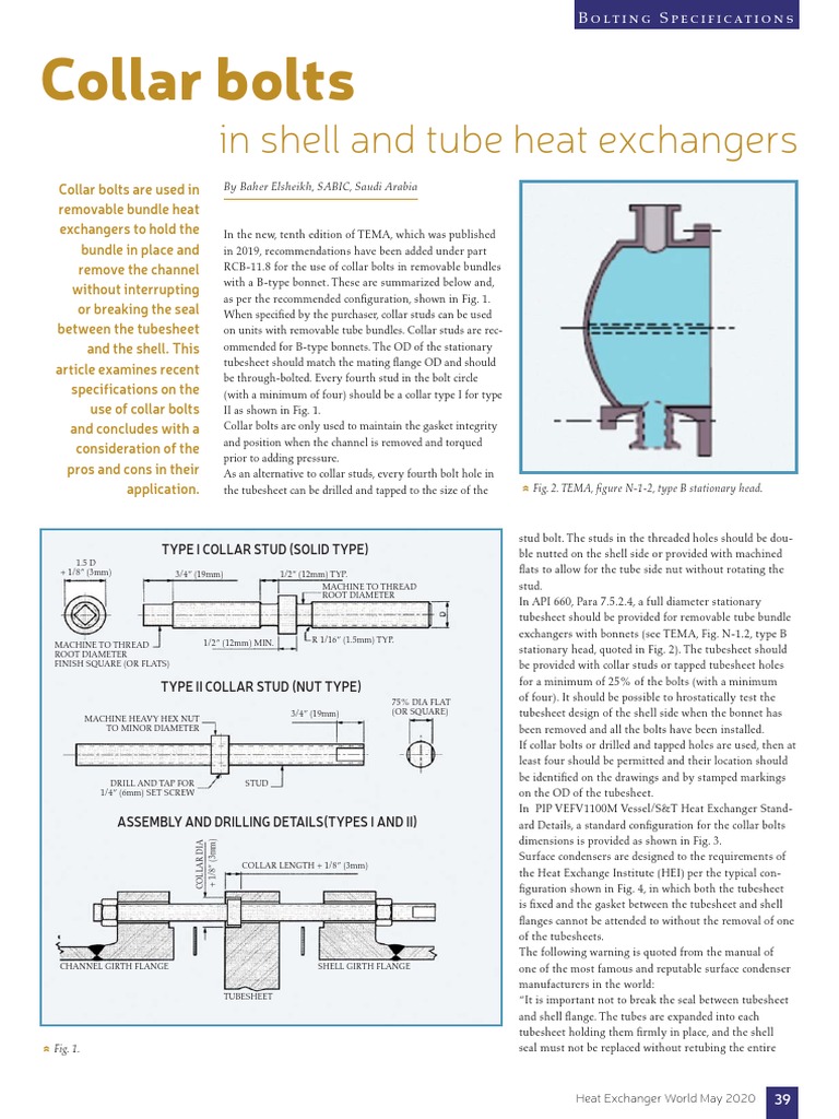 Collar Bolts in Shell and Tube Heat Exchangers PDF Screw Heat