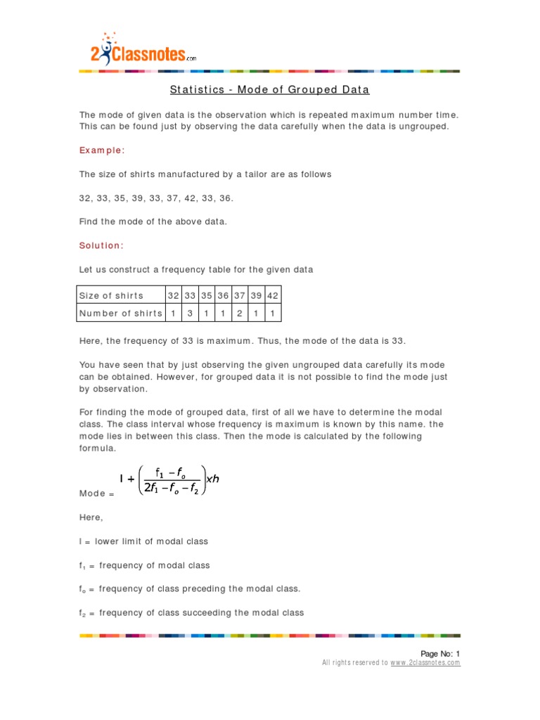 Mode Calculation for Grouped Data | PDF