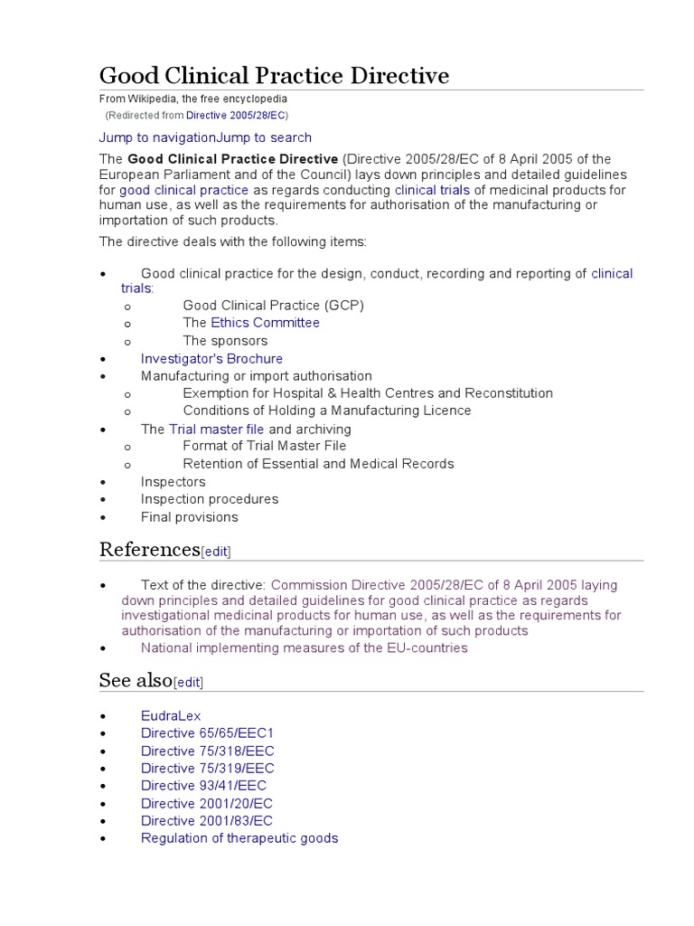 Good Clinical Practice Directive 2005/28/EC | PDF | Directive (European ...