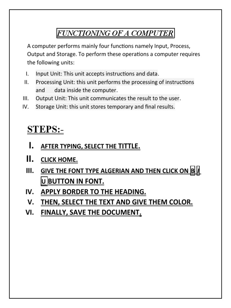 Functioning of A Computer | PDF