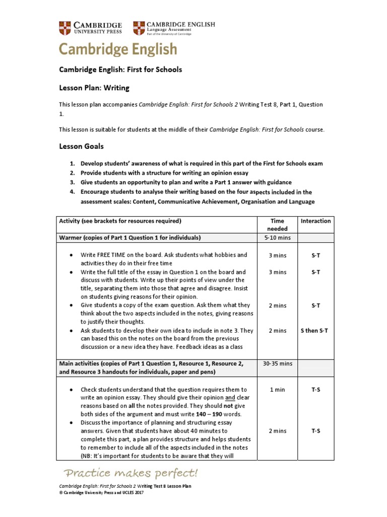 Cambridge English: First For Schools Lesson Plan: Writing | PDF ...