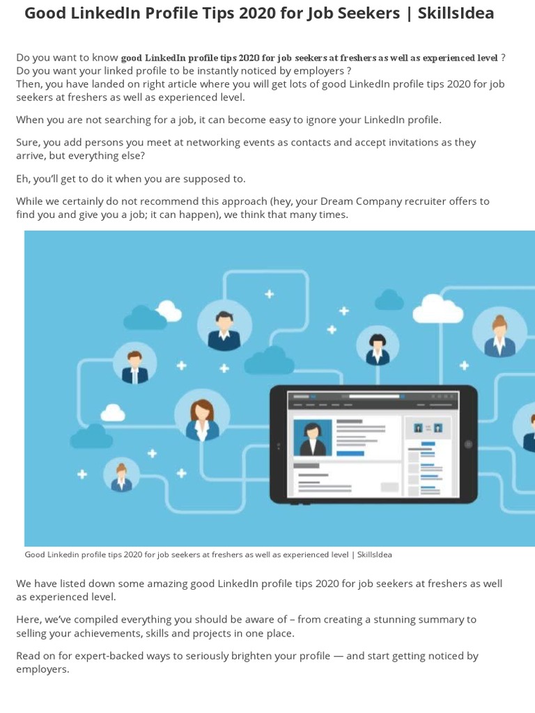 Good Linkedin Profile Tips 2020 For Job Seekers At Freshers And