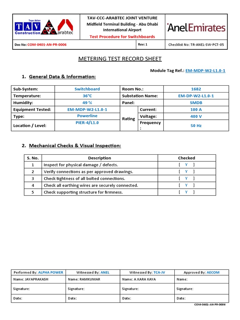 10 - Test Format For Metering Instruments Testing | PDF | Voltage ...