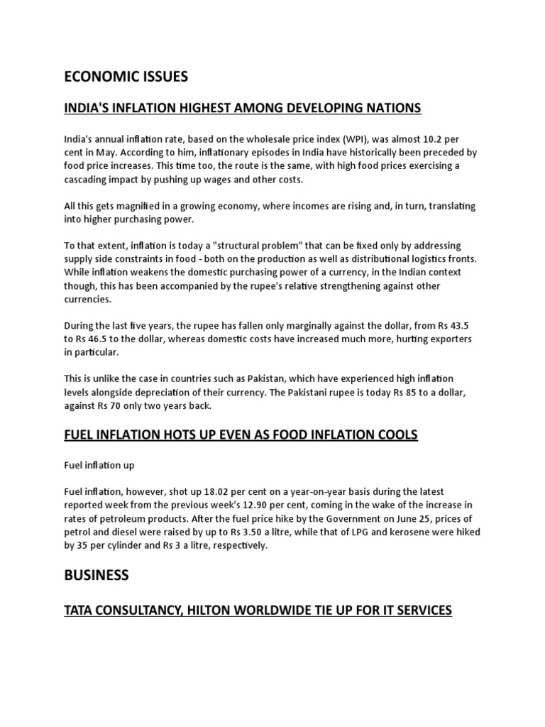Economic Issues India S Inflation Highest Among Developing Nations