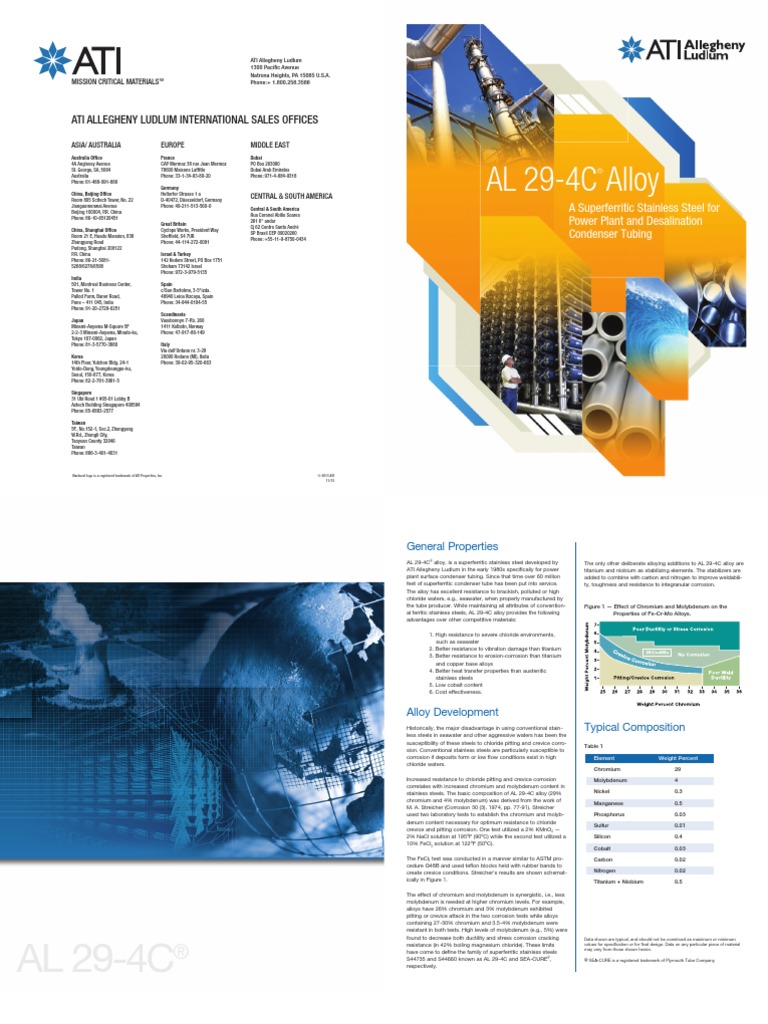 Al294c Alloy Brochure v1 PDF Stainless Steel Corrosion
