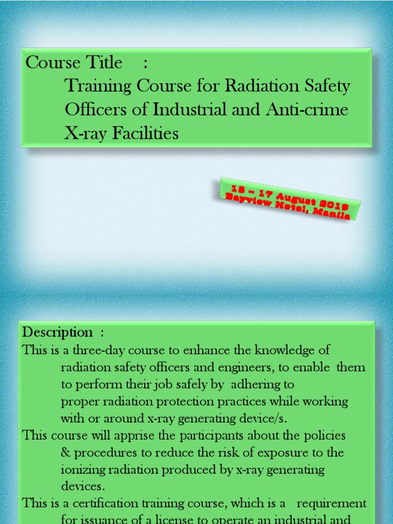 Course Title Training Course For Radiation Safety Officers of