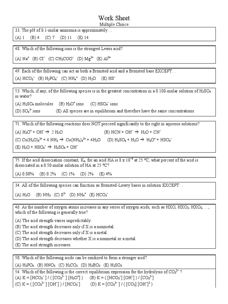 Acids Bases Ap Mc Acid Titration