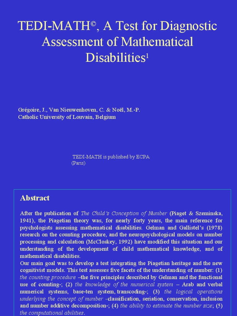 Tedi-Math, A Test For Diagnostic Assessment of Mathematical ...