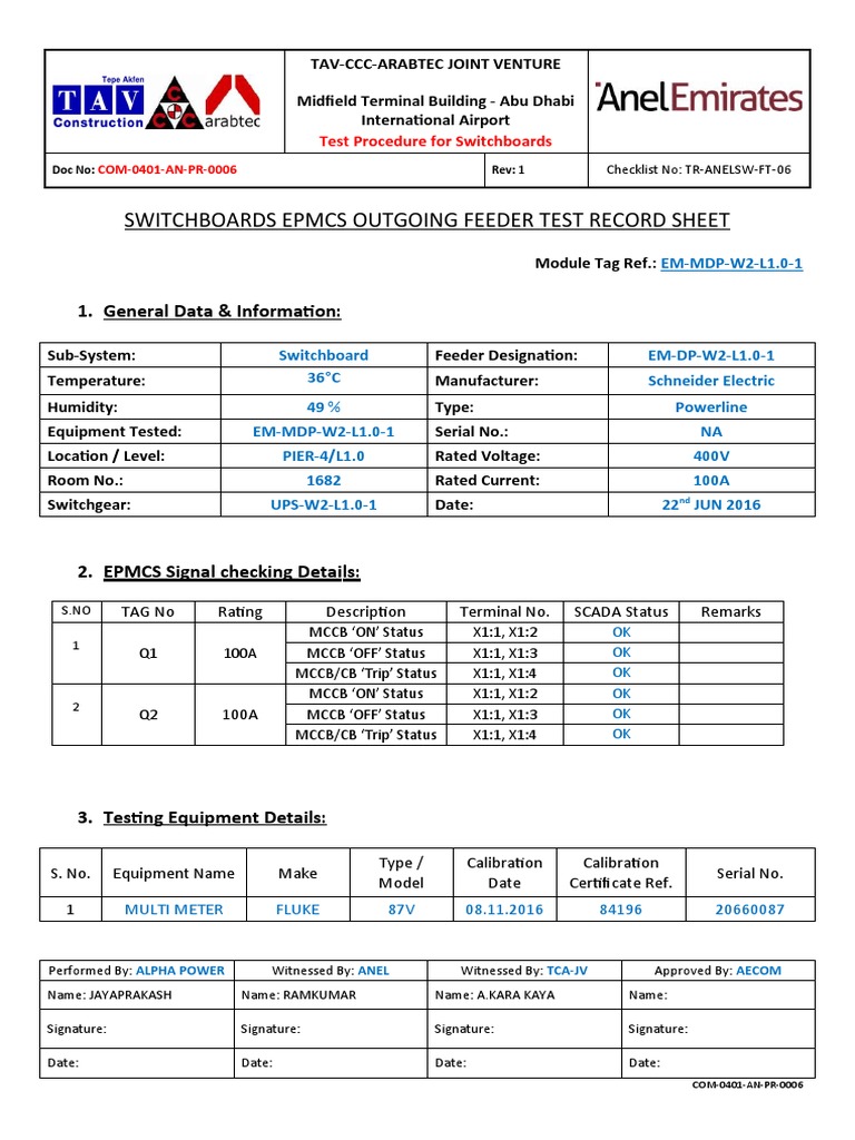 SCADA Testing Procedure for Switchboards | PDF | Electric Power ...