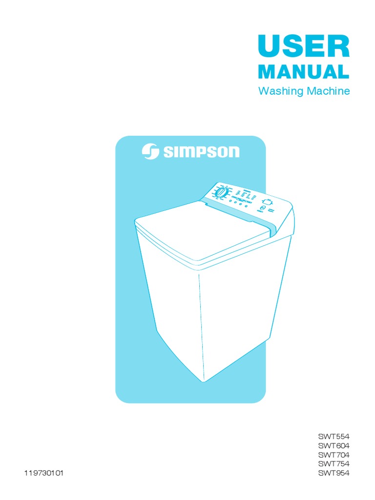 User Manual for Washing Machine Models SWT554, SWT604, SWT704, SWT754