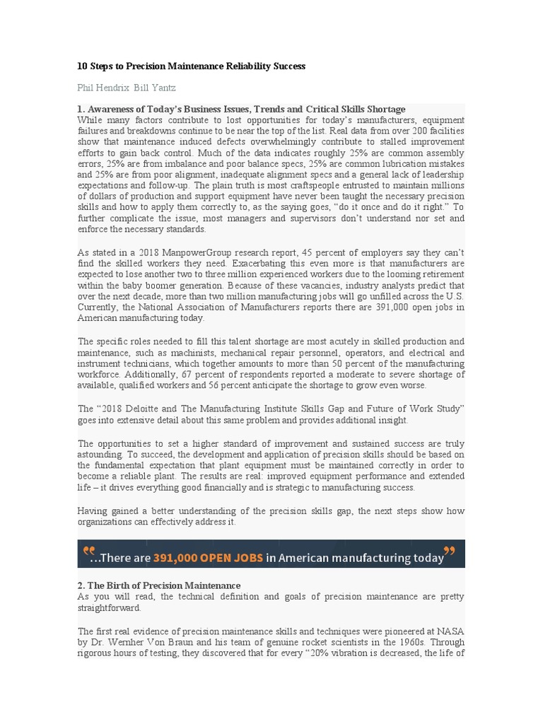 10 Steps To Precision Maintenance Reliability Success | PDF ...