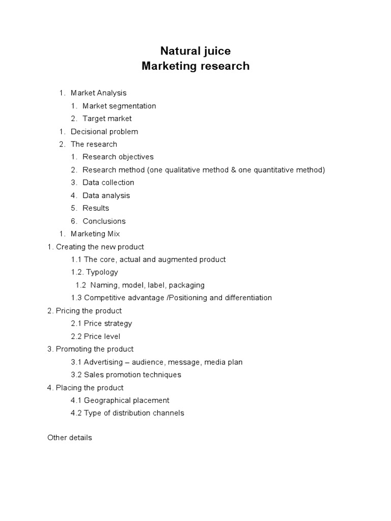 Natural JuiceMarketing Research PDF Market Analysis Market