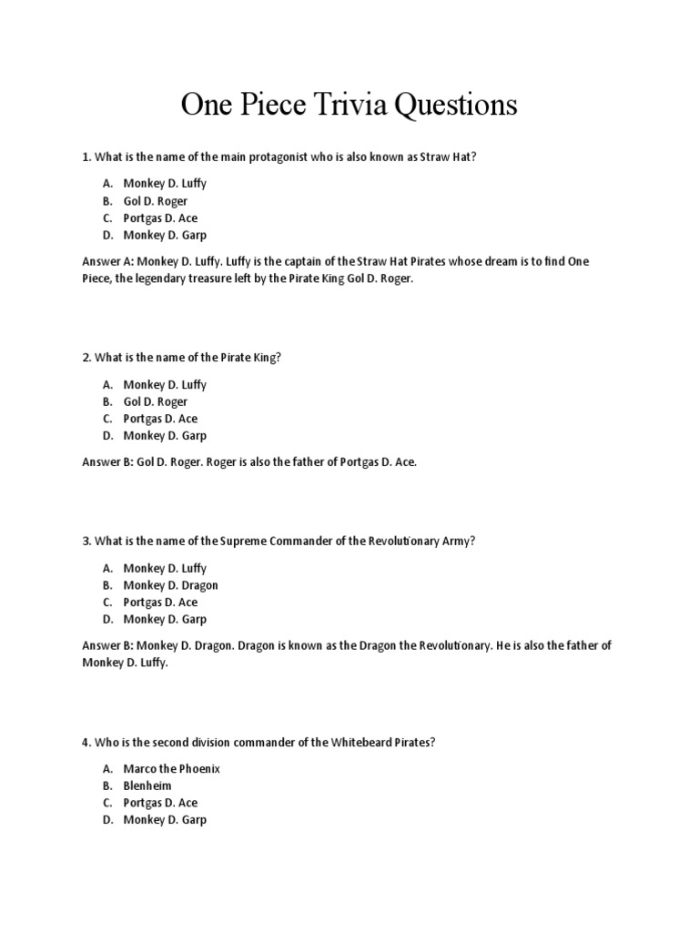 One Piece Trivia Questions PDF
