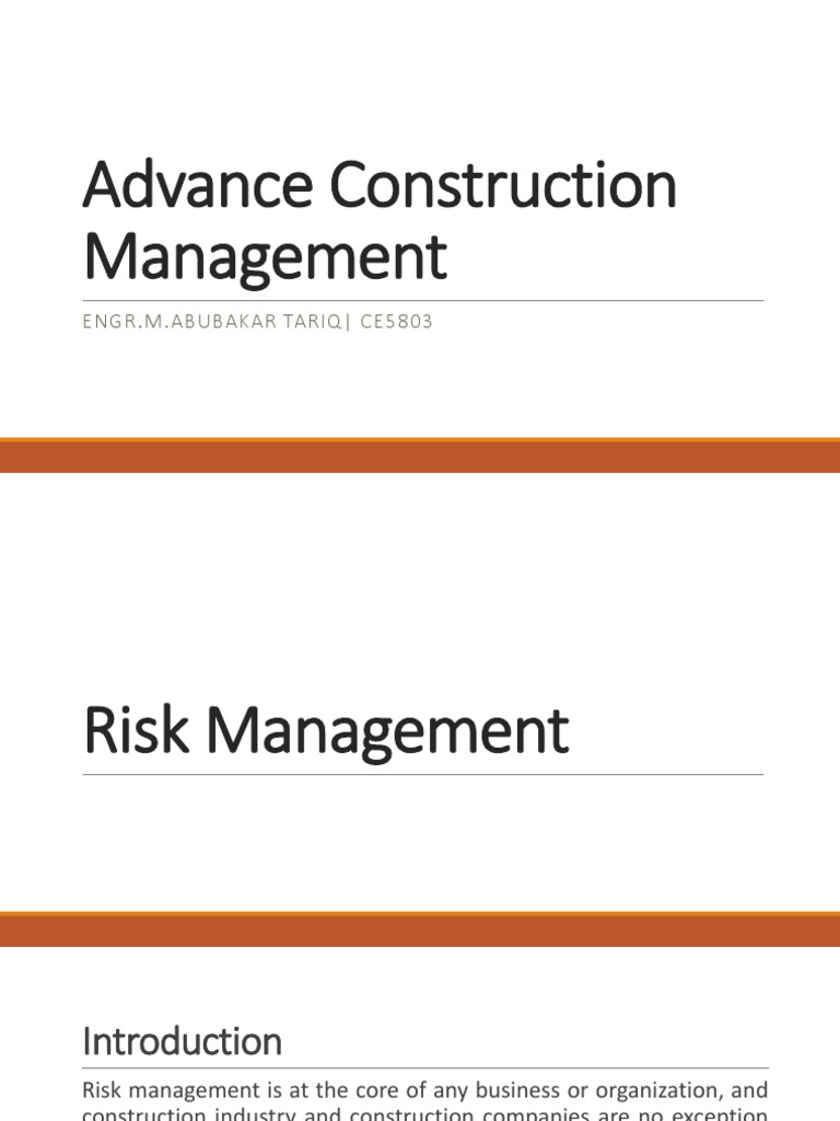 Lec # 09 Construction Management | PDF | Risk | Risk Management