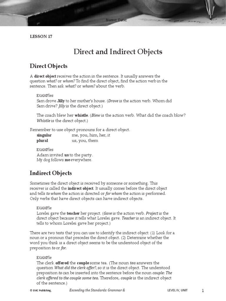 Direct and Indirect Objects | PDF | Object (Grammar) | Grammatical Number