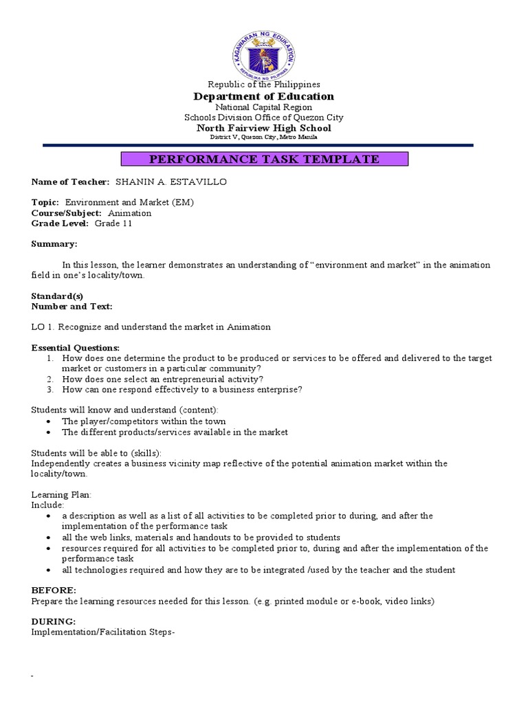 Grade 11 Animation Market Task Template | PDF | Rubric (Academic ...
