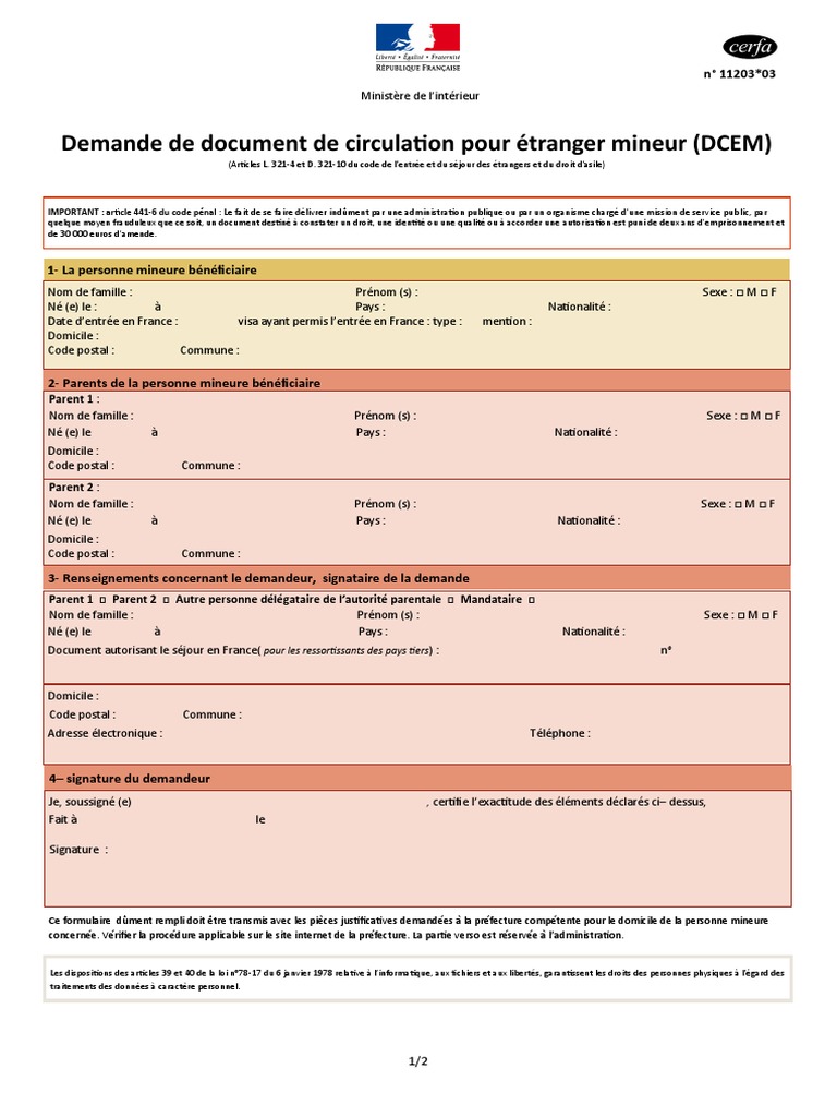 Demande De Document De Circulation Pour étranger Mineur Pdf