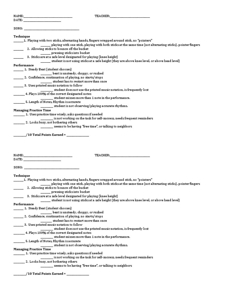 Drum Rubric PDF Sheet Music Musicology