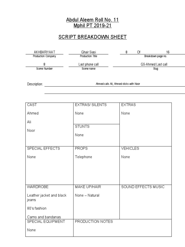Script Breakdown Sample PDF