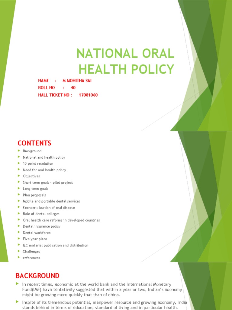 National Oral Health Policy Framework PDF Oral Hygiene Dentistry