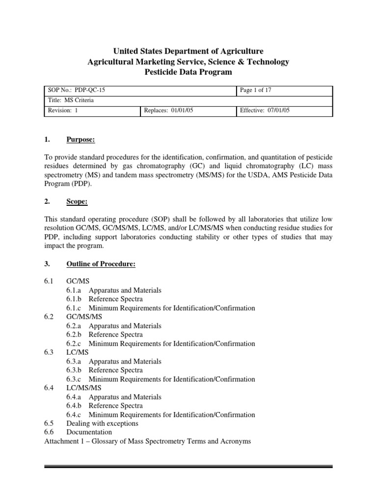 Glossary USDA PDF Tandem Mass Spectrometry Mass Spectrometry