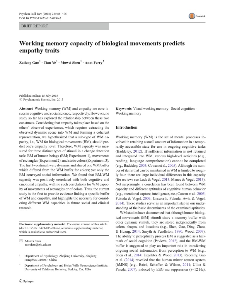 WM for Biological Movements and Empathy | PDF | Empathy | Working Memory