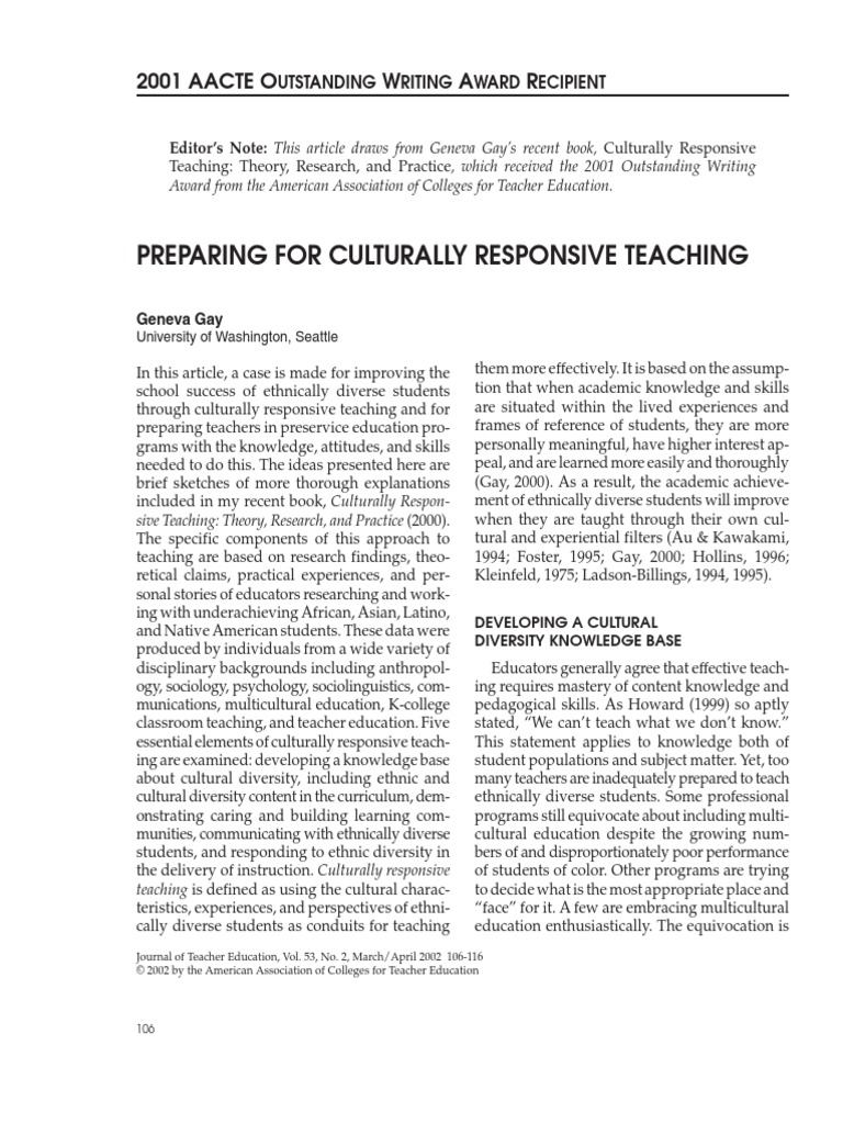Preparting For Culturally Responsive Teaching | PDF | Curriculum ...