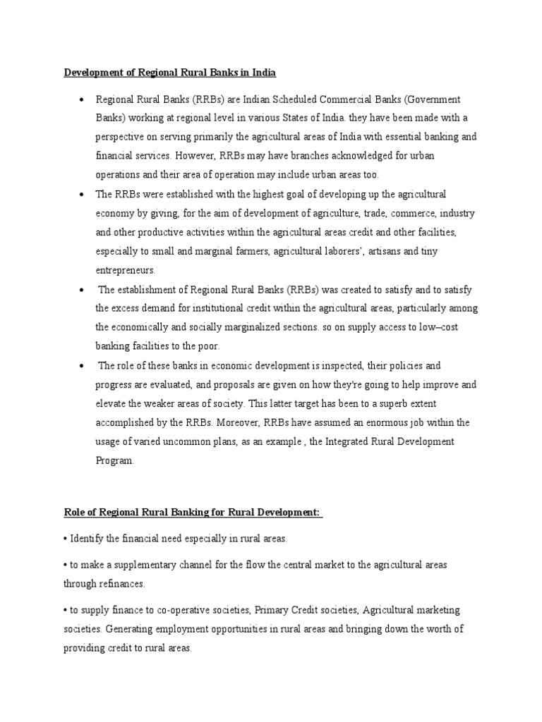 Development of Regional Rural Banks in India | PDF | Finance & Money ...